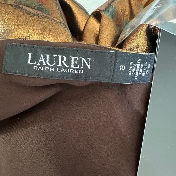 Lauren Ralph Lauren Metallic Chiffon One Shoulder Gown Party Size US 10 - Picture 5 of 14